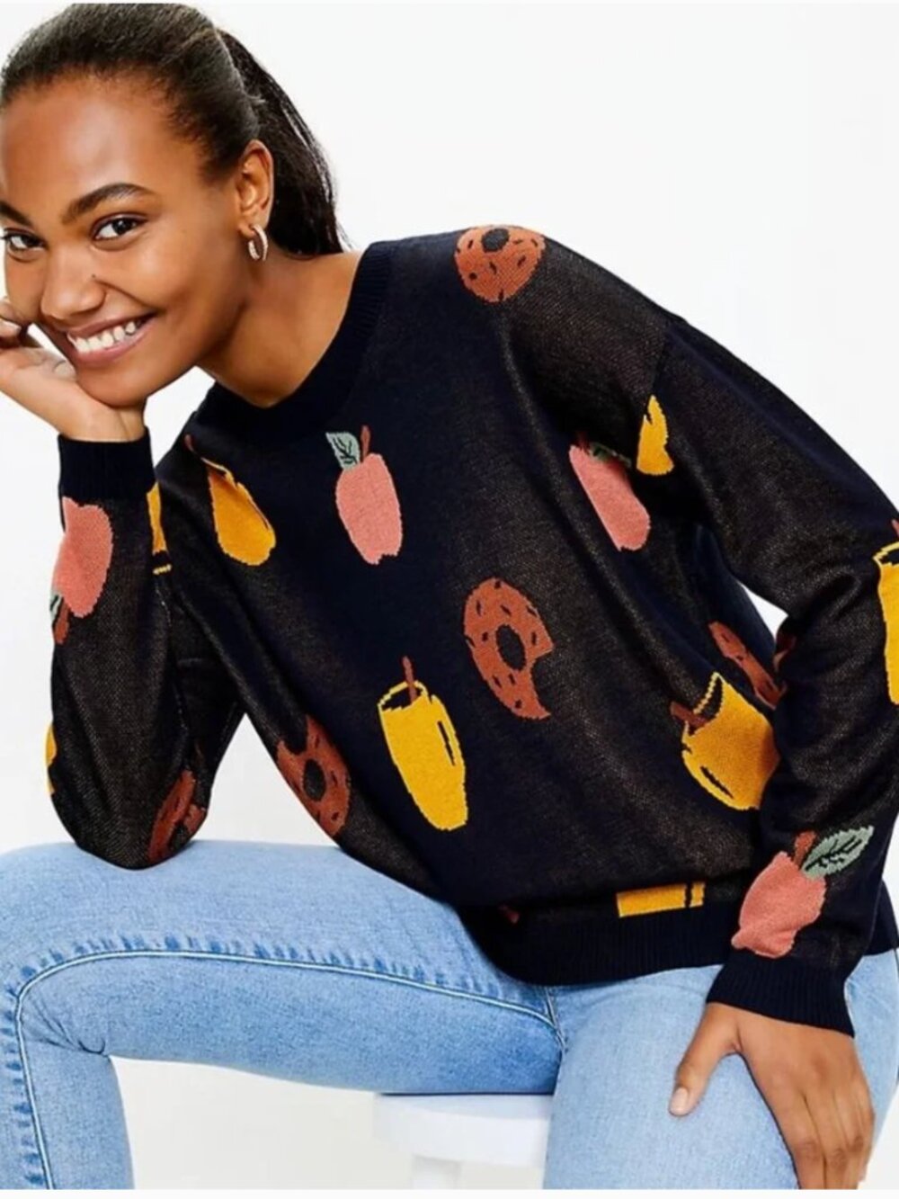Ann taylor Loft apple coffee donut sweater pullover very soft fabric teacher